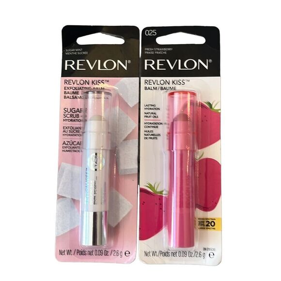 Revlon Other - Revlon Kiss Lip Balm Lot of 2 Sugar Mint 25 Fresh Strawberry Sealed NWT